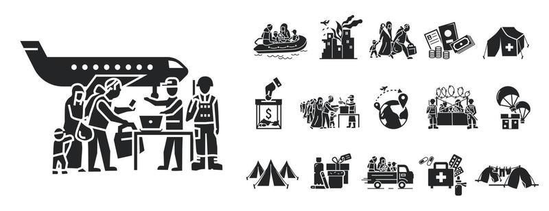 Migrant icon set, simple style