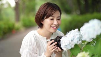 Woman shooting hydrangea video