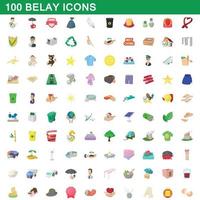 100 belay icons set, cartoon style vector