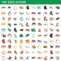 100 iconos de zoológico, estilo de dibujos animados vector