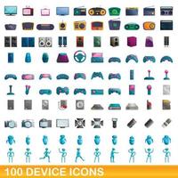 100 iconos de dispositivo, estilo de dibujos animados vector