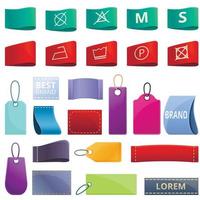 Cloth label icons set, cartoon style vector