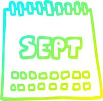 cold gradient line drawing cartoon calendar showing month of september vector