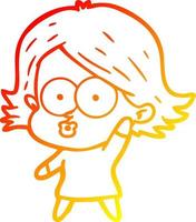 warm gradient line drawing cartoon girl pouting vector