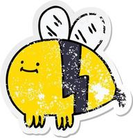 distressed sticker of a quirky hand drawn cartoon bumblebee vector