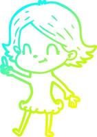 cold gradient line drawing cartoon friendly girl vector
