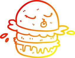 hamburguesa de comida rápida de dibujos animados de dibujo de línea de degradado cálido vector