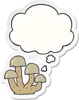 cartoon mushroom and thought bubble as a printed sticker vector