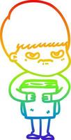 rainbow gradient line drawing annoyed cartoon boy vector