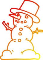 warm gradient line drawing cartoon snowman vector