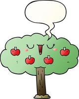 árbol de manzana de dibujos animados y burbuja de habla en estilo degradado suave