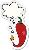 cartoon chili pepper and thought bubble as a printed sticker vector