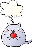 cute cartoon cat in love and thought bubble in smooth gradient style vector