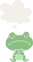 cartoon frog and thought bubble in retro style vector