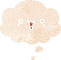 happy cartoon face and thought bubble in retro textured style vector