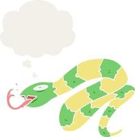 cartoon hissing snake and thought bubble in retro style vector