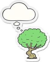 cartoon tree and thought bubble as a printed sticker vector