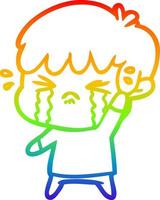 rainbow gradient line drawing cartoon boy crying vector