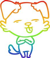 rainbow gradient line drawing cartoon dog sticking out tongue vector