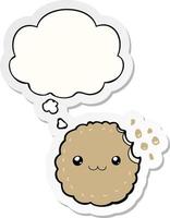 cartoon biscuit and thought bubble as a printed sticker vector