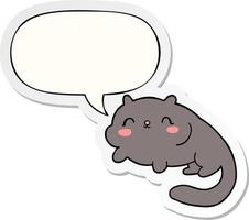 cartoon cat and speech bubble sticker vector