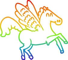 rainbow gradient line drawing cartoon winged horse vector