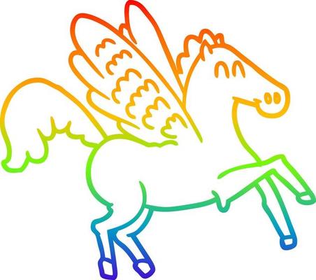 rainbow gradient line drawing cartoon winged horse