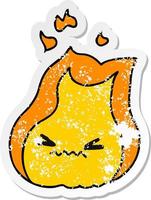 distressed sticker cartoon of cute kawaii fire flame vector