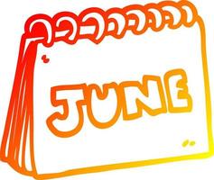 warm gradient line drawing cartoon calendar showing month of june vector