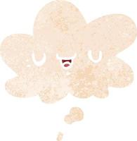 happy cartoon face and thought bubble in retro textured style vector