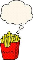 cartoon fries in box and thought bubble in comic book style vector