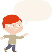 cartoon angry man pointing and speech bubble in retro style vector