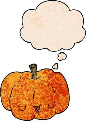 cartoon pumpkin and thought bubble in grunge texture pattern style