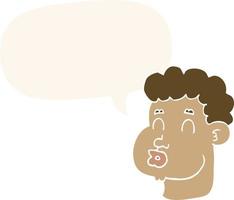 cartoon male face and speech bubble in retro style vector