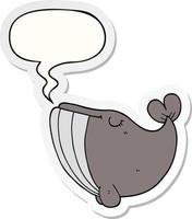 cartoon whale and speech bubble sticker vector