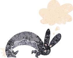 funny cartoon rabbit and thought bubble in retro textured style vector