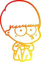 warm gradient line drawing nervous cartoon boy vector