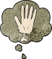 cartoon zombie hand and thought bubble in grunge texture pattern style vector