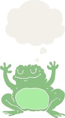 cartoon frog and thought bubble in retro style
