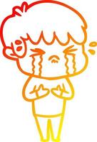 warm gradient line drawing cartoon boy crying vector
