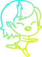 cold gradient line drawing cartoon laughing vampire girl running vector