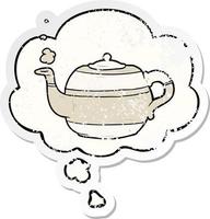 cartoon teapot and thought bubble as a distressed worn sticker vector