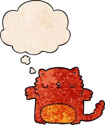 cartoon cat and thought bubble in grunge texture pattern style