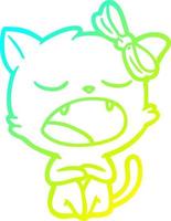 cold gradient line drawing cartoon yawning cat vector