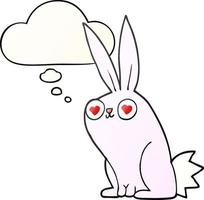 cartoon bunny rabbit in love and thought bubble in smooth gradient style vector