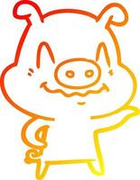 warm gradient line drawing nervous cartoon pig vector