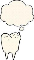 cartoon tooth and thought bubble in comic book style vector