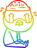 rainbow gradient line drawing cartoon bearded man crying vector