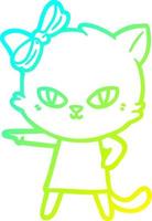 cold gradient line drawing cute cartoon cat wearing dress vector