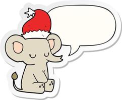 cute christmas elephant and speech bubble sticker vector